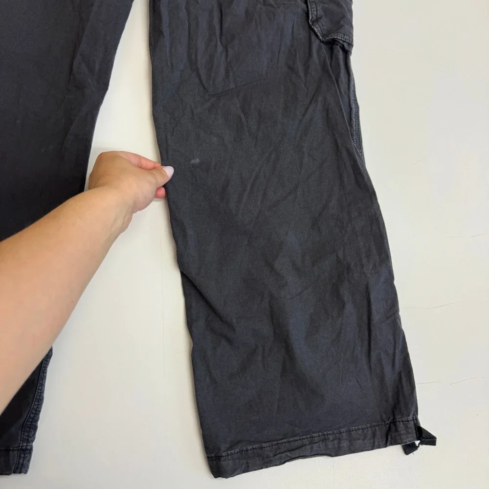 American Eagle Pants Womens 8 Black Cargo Stretch Wide Leg Y2K Utility Gorpcore - Picture 9 of 10